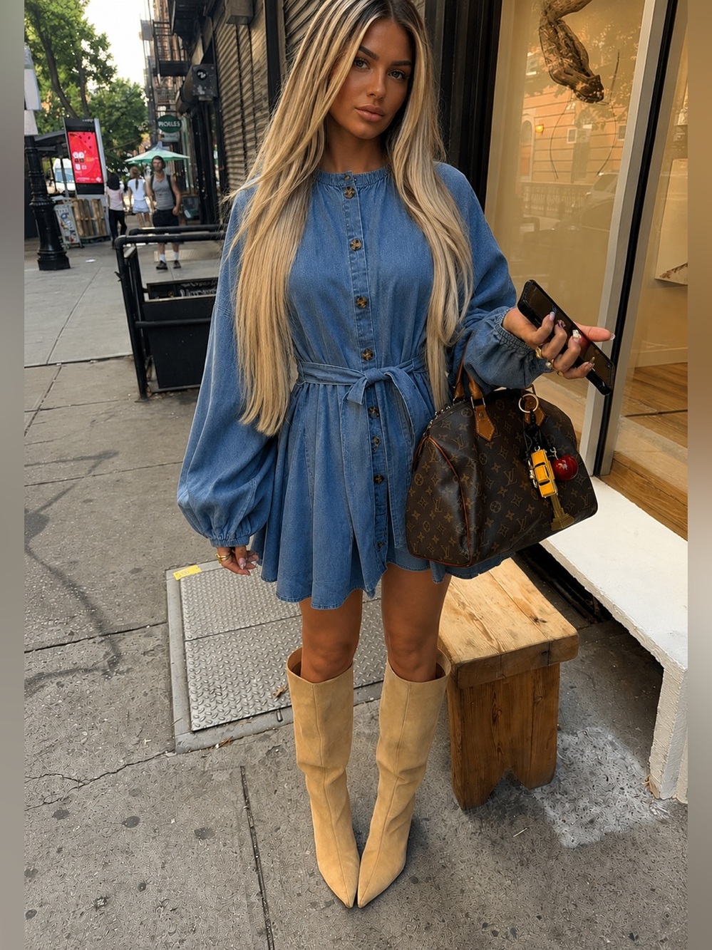 Balloon sleeve Drapey style denim swing dress size XL NWT best seller